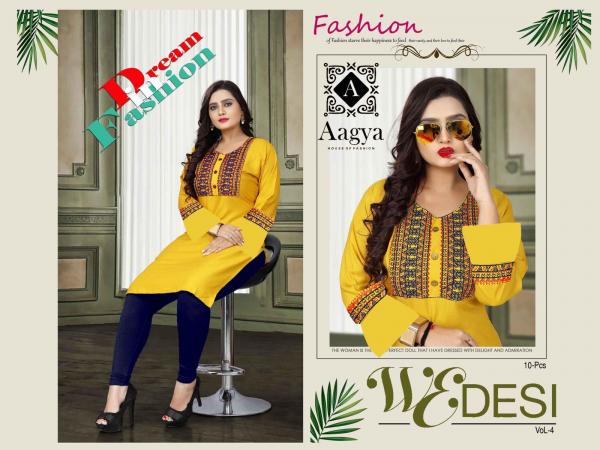 Aagya We Desi 4 Rayon Embroidery Fancy Kurti